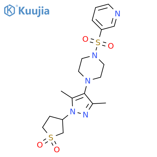 3-{3,5-dimethyl-4-4-(pyridine-3-sulfonyl)piperazin-1-yl-1H-pyrazol-1-yl}-1lambda6-thiolane-1,1-dione structure