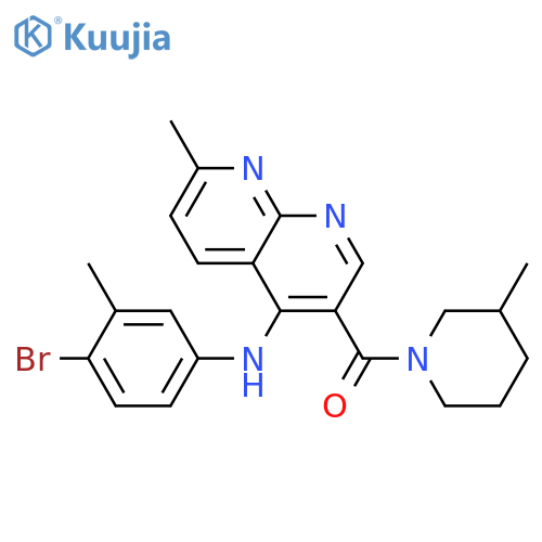 N-(4-bromo-3-methylphenyl)-7-methyl-3-(3-methylpiperidine-1-carbonyl)-1,8-naphthyridin-4-amine structure