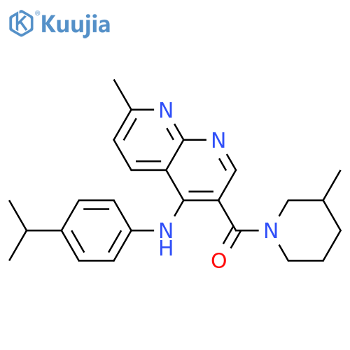 7-methyl-3-(3-methylpiperidine-1-carbonyl)-N-[4-(propan-2-yl)phenyl]-1,8-naphthyridin-4-amine structure