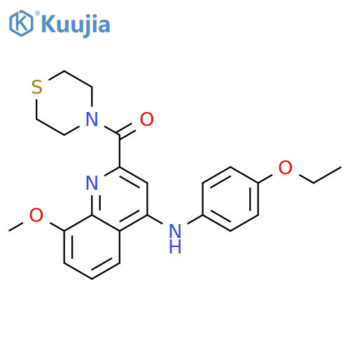 N-(4-ethoxyphenyl)-8-methoxy-2-(thiomorpholine-4-carbonyl)quinolin-4-amine structure
