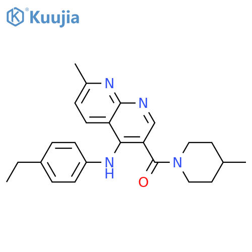 N-(4-ethylphenyl)-7-methyl-3-(4-methylpiperidine-1-carbonyl)-1,8-naphthyridin-4-amine structure