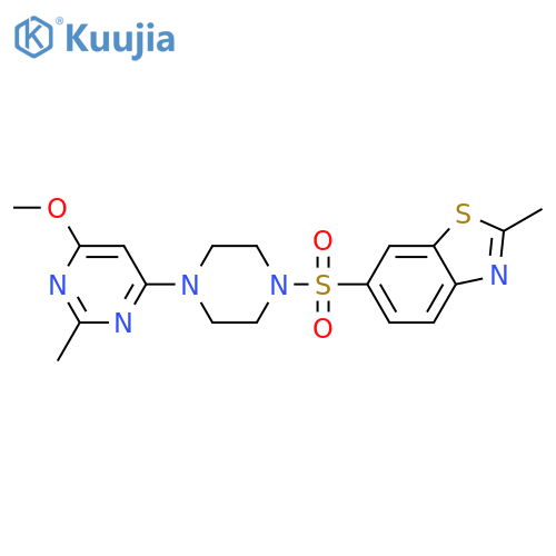 6-{4-(6-methoxy-2-methylpyrimidin-4-yl)piperazin-1-ylsulfonyl}-2-methyl-1,3-benzothiazole structure