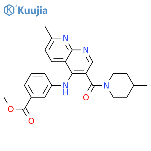 methyl 3-{[7-methyl-3-(4-methylpiperidine-1-carbonyl)-1,8-naphthyridin-4-yl]amino}benzoate structure
