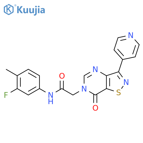 N-(3-fluoro-4-methylphenyl)-2-7-oxo-3-(pyridin-4-yl)-6H,7H-1,2thiazolo4,5-dpyrimidin-6-ylacetamide structure