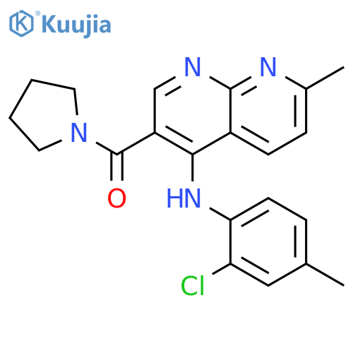 N-(2-chloro-4-methylphenyl)-7-methyl-3-(pyrrolidine-1-carbonyl)-1,8-naphthyridin-4-amine structure