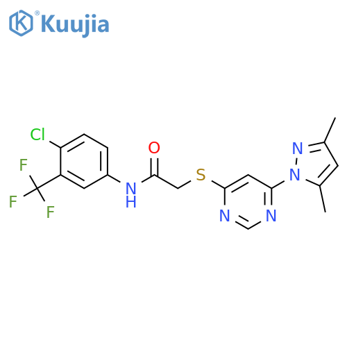 N-4-chloro-3-(trifluoromethyl)phenyl-2-{6-(3,5-dimethyl-1H-pyrazol-1-yl)pyrimidin-4-ylsulfanyl}acetamide structure