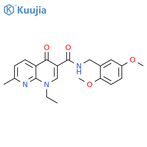 N-[(2,5-dimethoxyphenyl)methyl]-1-ethyl-7-methyl-4-oxo-1,4-dihydro-1,8-naphthyridine-3-carboxamide structure
