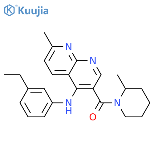 N-(3-ethylphenyl)-7-methyl-3-(2-methylpiperidine-1-carbonyl)-1,8-naphthyridin-4-amine structure