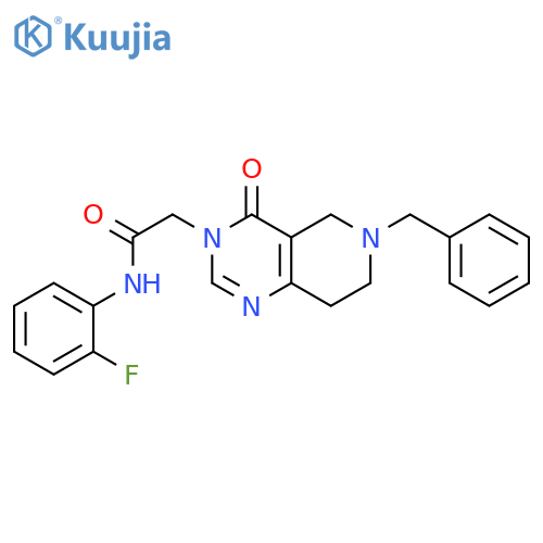 2-{6-benzyl-4-oxo-3H,4H,5H,6H,7H,8H-pyrido4,3-dpyrimidin-3-yl}-N-(2-fluorophenyl)acetamide structure