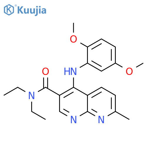 4-[(2,5-dimethoxyphenyl)amino]-N,N-diethyl-7-methyl-1,8-naphthyridine-3-carboxamide structure