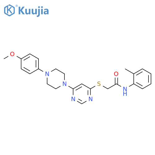 2-({6-[4-(4-methoxyphenyl)piperazin-1-yl]pyrimidin-4-yl}sulfanyl)-N-(2-methylphenyl)acetamide structure