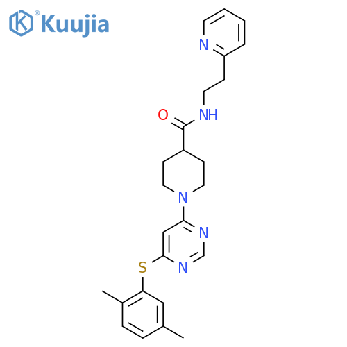 1-{6-(2,5-dimethylphenyl)sulfanylpyrimidin-4-yl}-N-2-(pyridin-2-yl)ethylpiperidine-4-carboxamide structure