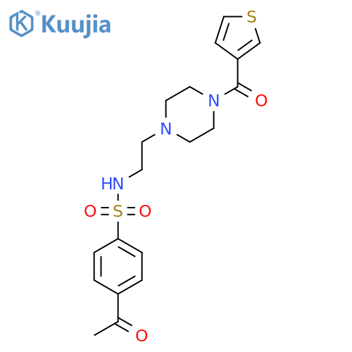 4-acetyl-N-{2-4-(thiophene-3-carbonyl)piperazin-1-ylethyl}benzene-1-sulfonamide structure
