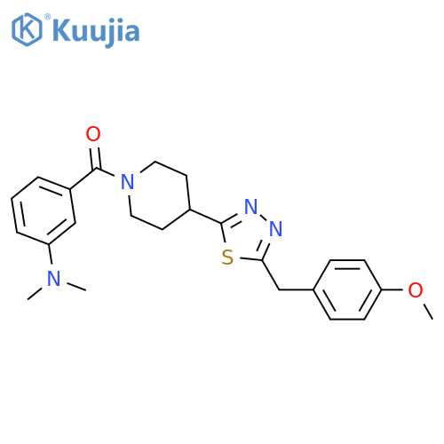 3-(4-{5-(4-methoxyphenyl)methyl-1,3,4-thiadiazol-2-yl}piperidine-1-carbonyl)-N,N-dimethylaniline structure