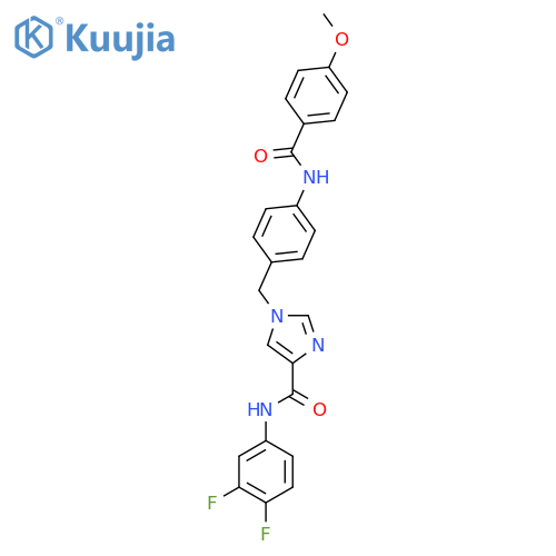 N-(3,4-difluorophenyl)-1-{4-(4-methoxybenzamido)phenylmethyl}-1H-imidazole-4-carboxamide structure