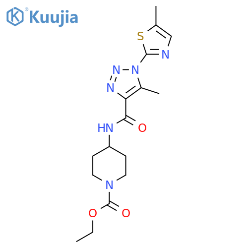 ethyl 4-5-methyl-1-(5-methyl-1,3-thiazol-2-yl)-1H-1,2,3-triazole-4-amidopiperidine-1-carboxylate structure