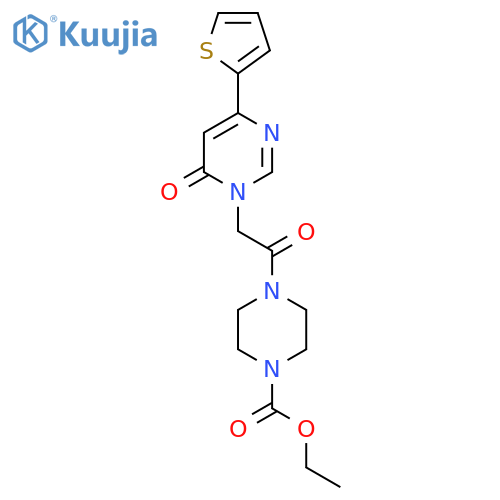ethyl 4-{2-6-oxo-4-(thiophen-2-yl)-1,6-dihydropyrimidin-1-ylacetyl}piperazine-1-carboxylate structure