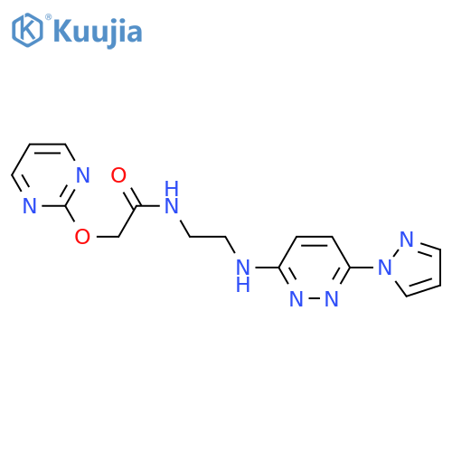 N-(2-{6-(1H-pyrazol-1-yl)pyridazin-3-ylamino}ethyl)-2-(pyrimidin-2-yloxy)acetamide structure