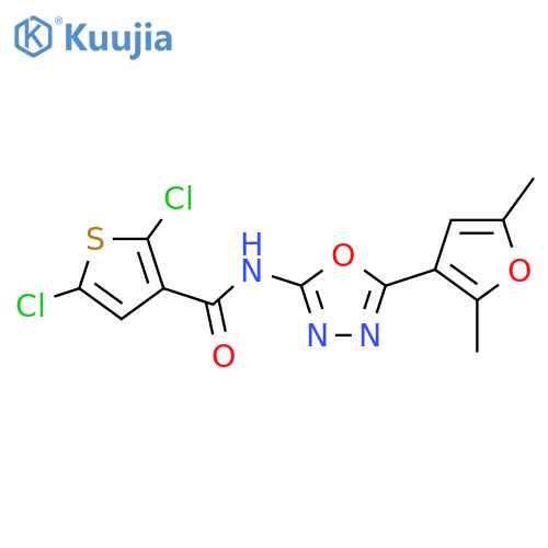 2,5-dichloro-N-5-(2,5-dimethylfuran-3-yl)-1,3,4-oxadiazol-2-ylthiophene-3-carboxamide structure