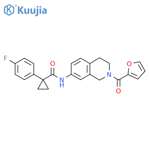 1-(4-fluorophenyl)-N-2-(furan-2-carbonyl)-1,2,3,4-tetrahydroisoquinolin-7-ylcyclopropane-1-carboxamide structure