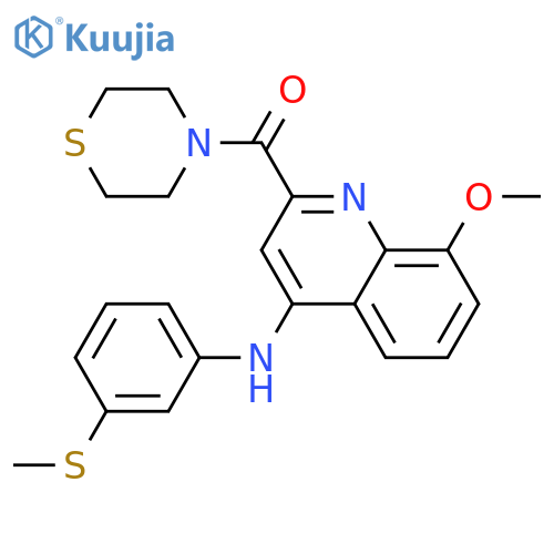 8-methoxy-N-[3-(methylsulfanyl)phenyl]-2-(thiomorpholine-4-carbonyl)quinolin-4-amine structure
