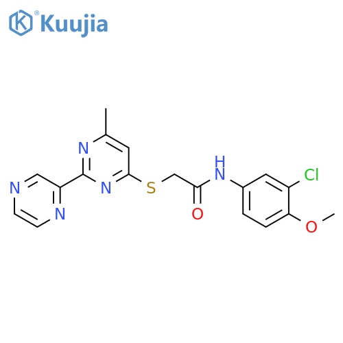 N-(3-chloro-4-methoxyphenyl)-2-{[6-methyl-2-(pyrazin-2-yl)pyrimidin-4-yl]sulfanyl}acetamide structure