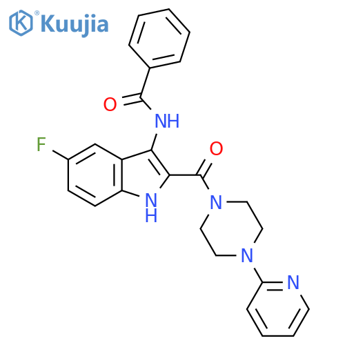 N-{5-fluoro-2-[4-(pyridin-2-yl)piperazine-1-carbonyl]-1H-indol-3-yl}benzamide structure