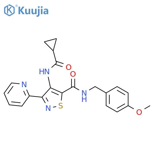 4-cyclopropaneamido-N-[(4-methoxyphenyl)methyl]-3-(pyridin-2-yl)-1,2-thiazole-5-carboxamide structure