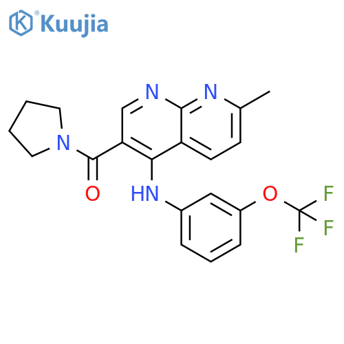 7-methyl-3-(pyrrolidine-1-carbonyl)-N-[3-(trifluoromethoxy)phenyl]-1,8-naphthyridin-4-amine structure