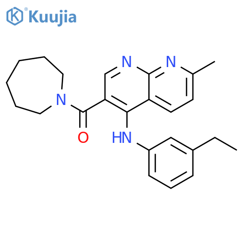 3-(azepane-1-carbonyl)-N-(3-ethylphenyl)-7-methyl-1,8-naphthyridin-4-amine structure