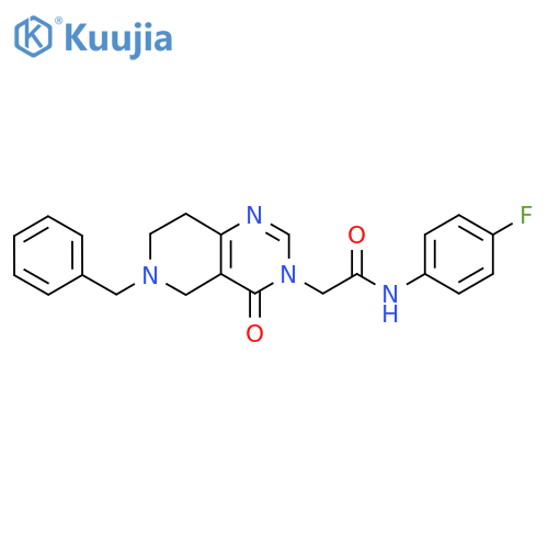 2-{6-benzyl-4-oxo-3H,4H,5H,6H,7H,8H-pyrido4,3-dpyrimidin-3-yl}-N-(4-fluorophenyl)acetamide structure