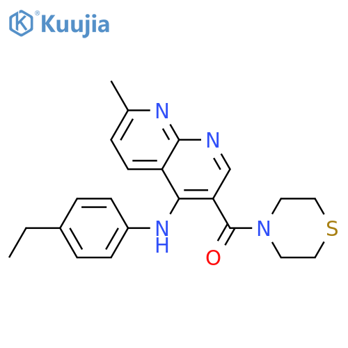 N-(4-ethylphenyl)-7-methyl-3-(thiomorpholine-4-carbonyl)-1,8-naphthyridin-4-amine structure