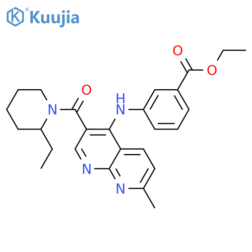 ethyl 3-{[3-(2-ethylpiperidine-1-carbonyl)-7-methyl-1,8-naphthyridin-4-yl]amino}benzoate structure