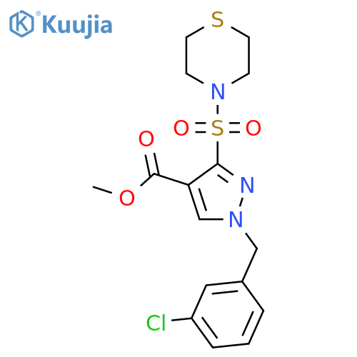 methyl 1-(3-chlorophenyl)methyl-3-(thiomorpholine-4-sulfonyl)-1H-pyrazole-4-carboxylate structure