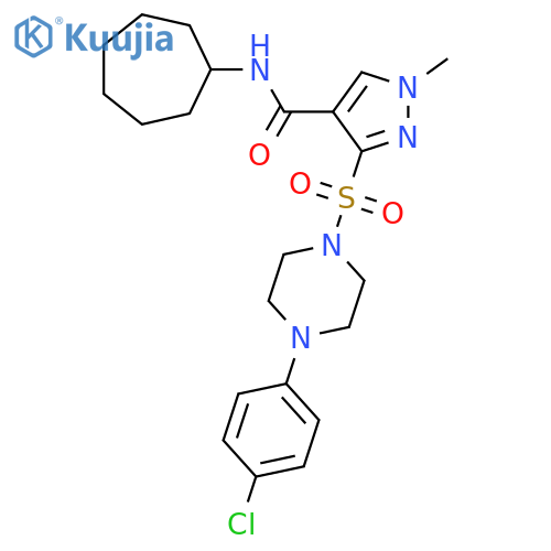 3-{4-(4-chlorophenyl)piperazin-1-ylsulfonyl}-N-cycloheptyl-1-methyl-1H-pyrazole-4-carboxamide structure
