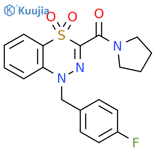 1-(4-fluorophenyl)methyl-3-(pyrrolidine-1-carbonyl)-1H-4lambda6,1,2-benzothiadiazine-4,4-dione structure
