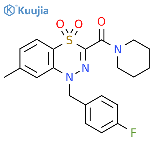 1-(4-fluorophenyl)methyl-7-methyl-3-(piperidine-1-carbonyl)-1H-4lambda6,1,2-benzothiadiazine-4,4-dione structure