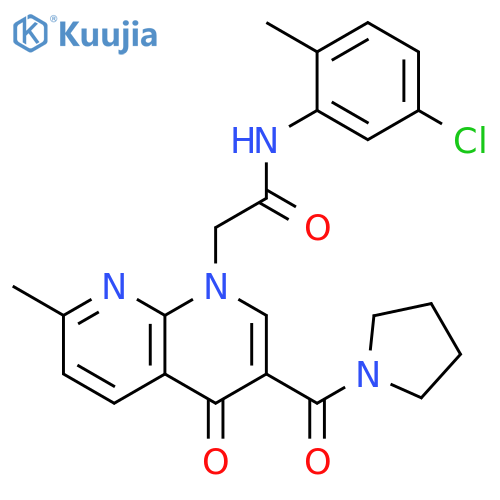 N-(5-chloro-2-methylphenyl)-2-[7-methyl-4-oxo-3-(pyrrolidine-1-carbonyl)-1,4-dihydro-1,8-naphthyridin-1-yl]acetamide structure