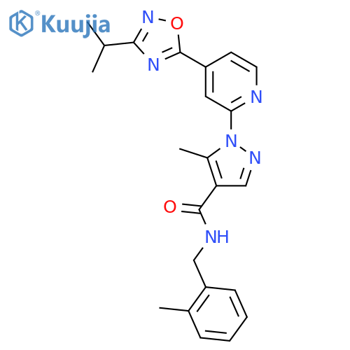 5-methyl-N-(2-methylphenyl)methyl-1-{4-3-(propan-2-yl)-1,2,4-oxadiazol-5-ylpyridin-2-yl}-1H-pyrazole-4-carboxamide structure