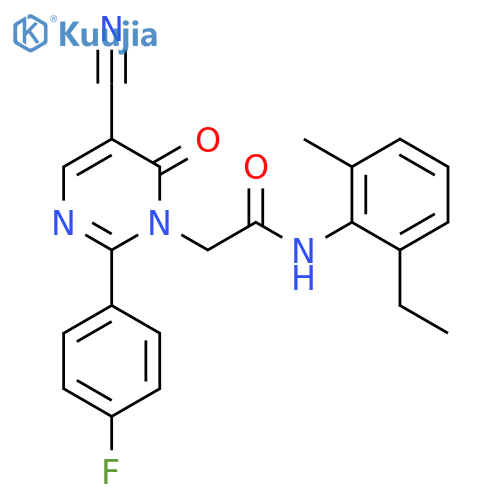 2-[5-cyano-2-(4-fluorophenyl)-6-oxo-1,6-dihydropyrimidin-1-yl]-N-(2-ethyl-6-methylphenyl)acetamide structure