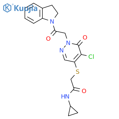 2-({5-chloro-1-2-(2,3-dihydro-1H-indol-1-yl)-2-oxoethyl-6-oxo-1,6-dihydropyridazin-4-yl}sulfanyl)-N-cyclopropylacetamide structure
