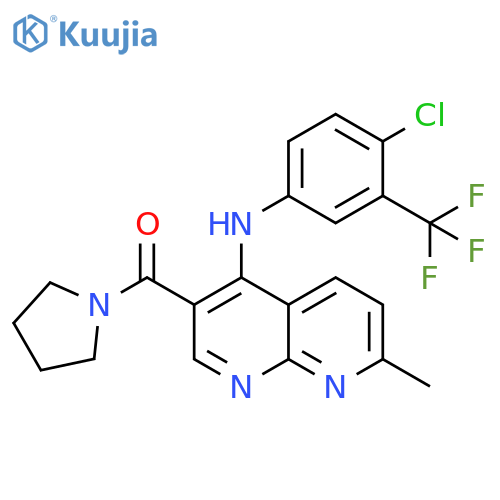 N-[4-chloro-3-(trifluoromethyl)phenyl]-7-methyl-3-(pyrrolidine-1-carbonyl)-1,8-naphthyridin-4-amine structure
