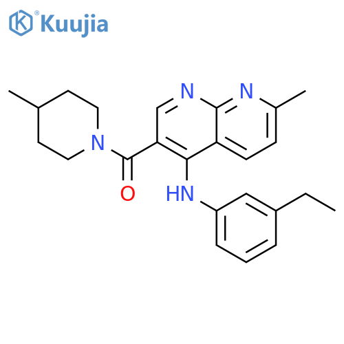 N-(3-ethylphenyl)-7-methyl-3-(4-methylpiperidine-1-carbonyl)-1,8-naphthyridin-4-amine structure