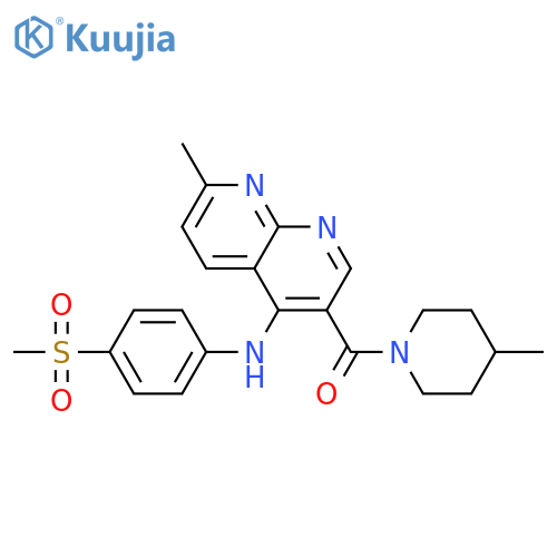 N-(4-methanesulfonylphenyl)-7-methyl-3-(4-methylpiperidine-1-carbonyl)-1,8-naphthyridin-4-amine structure