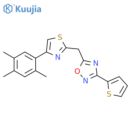 3-(thiophen-2-yl)-5-{[4-(2,4,5-trimethylphenyl)-1,3-thiazol-2-yl]methyl}-1,2,4-oxadiazole structure