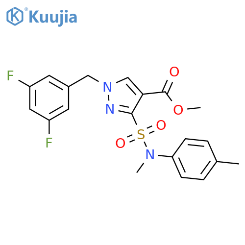 methyl 1-(3,5-difluorophenyl)methyl-3-methyl(4-methylphenyl)sulfamoyl-1H-pyrazole-4-carboxylate structure