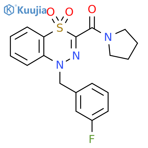1-(3-fluorophenyl)methyl-3-(pyrrolidine-1-carbonyl)-1H-4lambda6,1,2-benzothiadiazine-4,4-dione structure