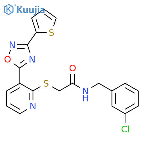 N-(3-chlorophenyl)methyl-2-({3-3-(thiophen-2-yl)-1,2,4-oxadiazol-5-ylpyridin-2-yl}sulfanyl)acetamide structure