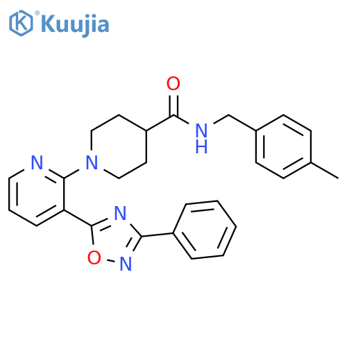 N-[(4-methylphenyl)methyl]-1-[3-(3-phenyl-1,2,4-oxadiazol-5-yl)pyridin-2-yl]piperidine-4-carboxamide structure
