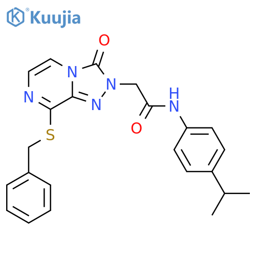 2-8-(benzylsulfanyl)-3-oxo-2H,3H-1,2,4triazolo4,3-apyrazin-2-yl-N-4-(propan-2-yl)phenylacetamide structure